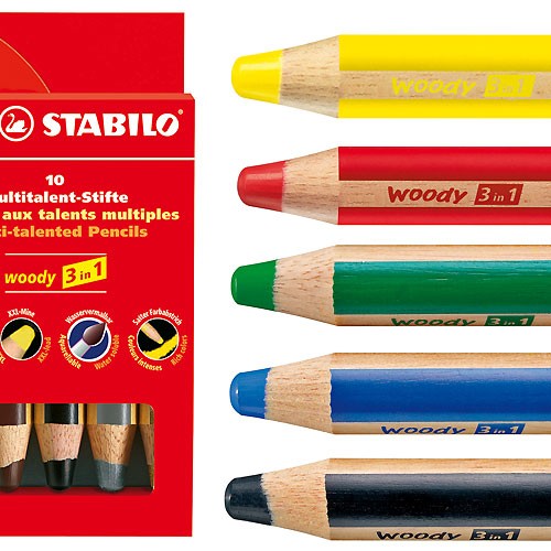 STABILO 880-470 Stabilo Woody 3-in-1 5 dicke Buntstifte türkis Basteln